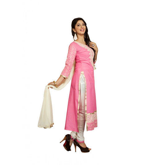Generic Women's Georgette Unstitched Salwar Suit-Material With Dupatta (Pink & White,2.2 Mtrs)
