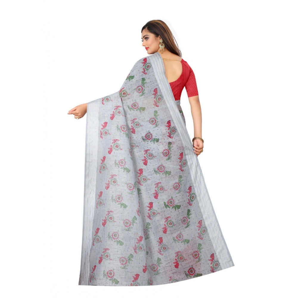 Generic Women's Cotton Saree (Grey,5-6Mtrs)
