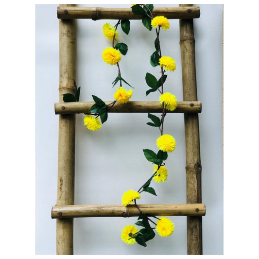 Generic Artificial Yellow Chrysanthemum Dahlia Flower Vine Creeper With Big Green Leaves For Home Decoraton (Color: Yellow, Material: Silk Polyester)