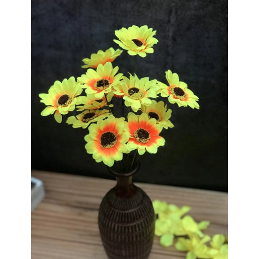 Generic Artificial Flowers Bunch Bouquet Of 12 Sunflowers For Home Decoration (Color: Yellow, Material: Silk Polyester)