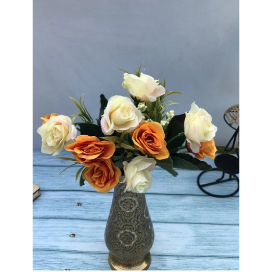 Generic Artificial Flowers Bunch Bouquet Of 10 Garden Roses For Home Decoration (Color: Multi, Material: Silk Polyester)