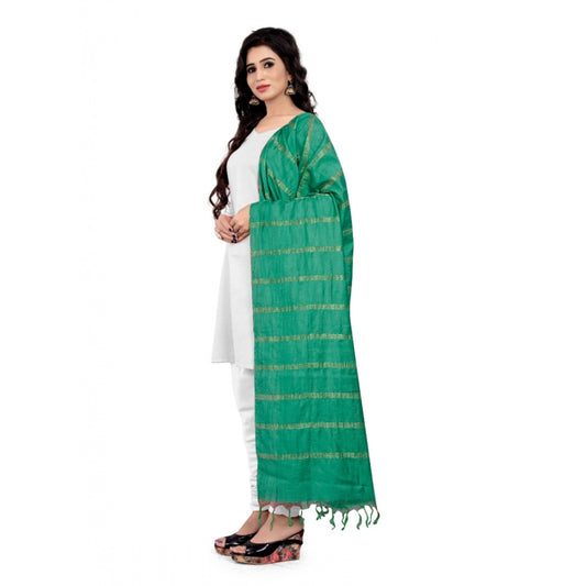 Generic Women's Cotton Jari Woven Work Dupatta (Green, Length:2-2.4 mtr)