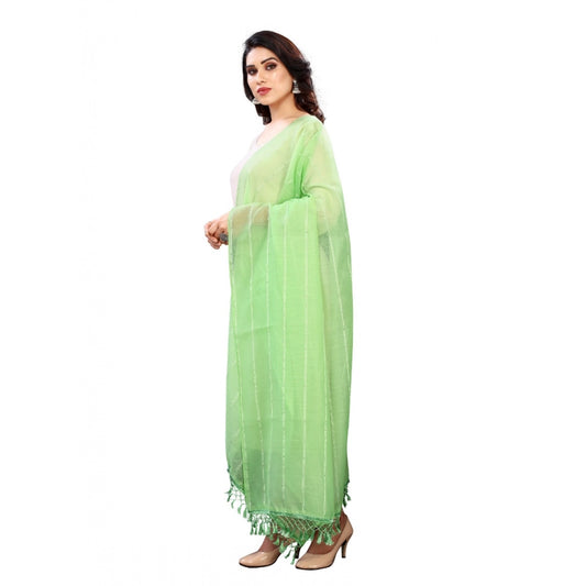 Generic Women's Cotton Silk Strips Printed Dupatta (Parrot Green, Length:2-2.4 mtr)
