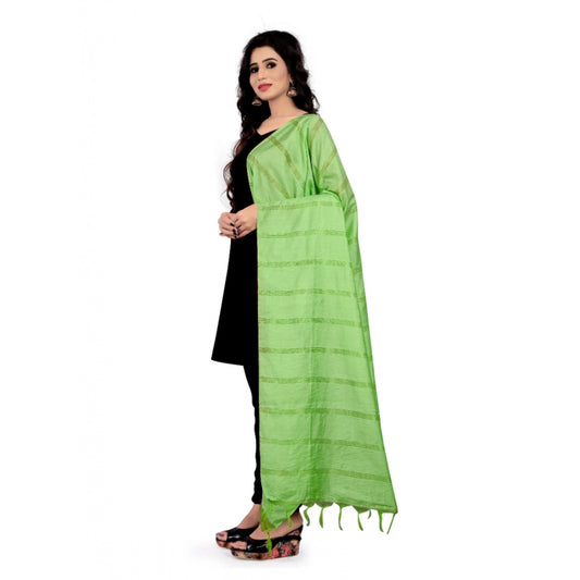 Generic Women's Cotton Jari Woven Work Dupatta (Parrot Green, Length:2-2.4 mtr)