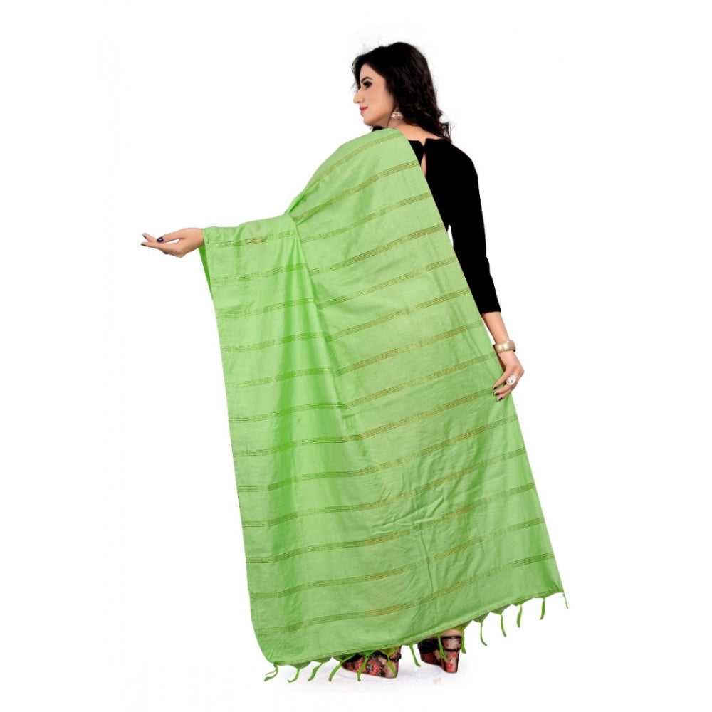 Generic Women's Cotton Jari Woven Work Dupatta (Parrot Green, Length:2-2.4 mtr)