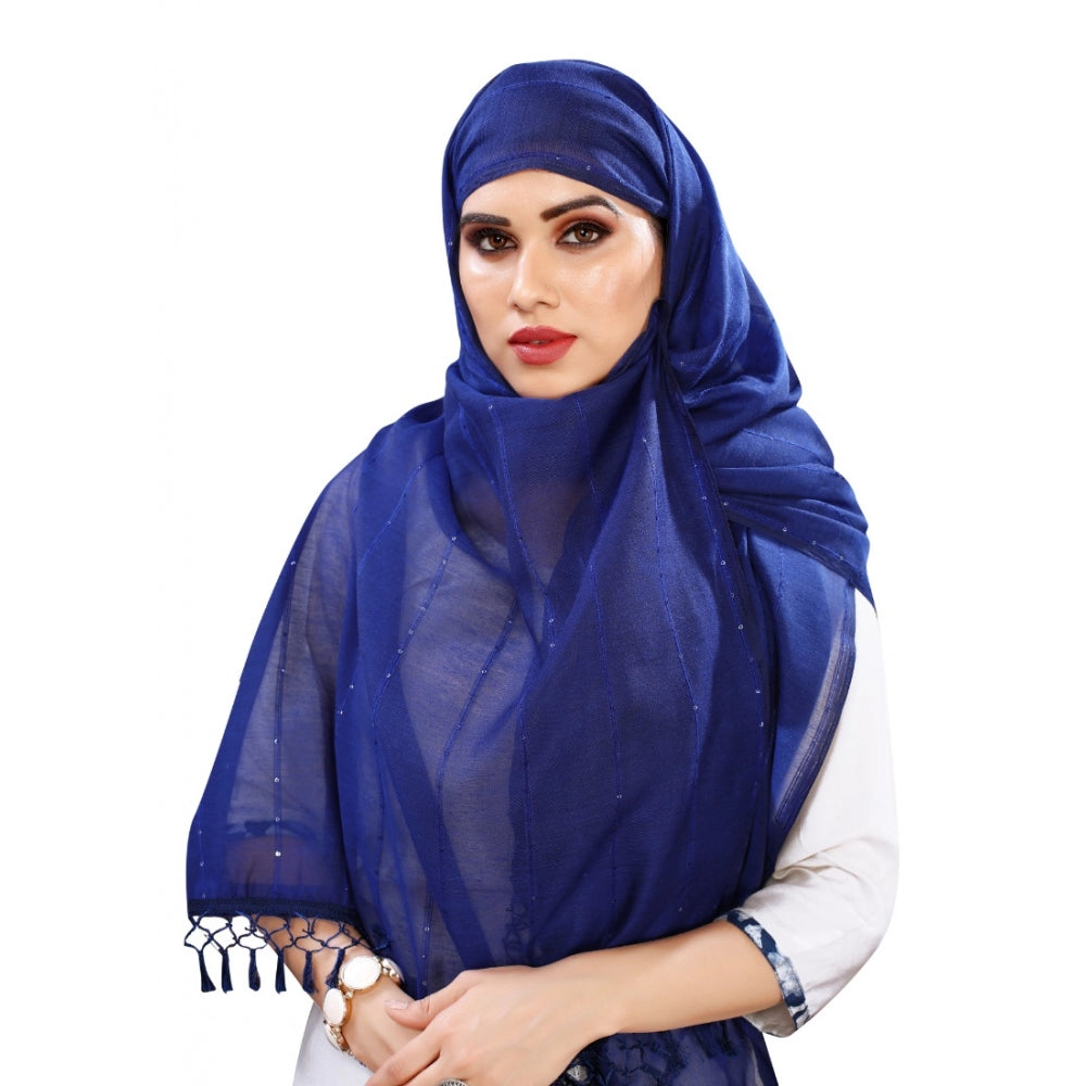 Generic Women's Cotton Silk Strips Printed Dupatta (Blue, Length:2-2.4 mtr)