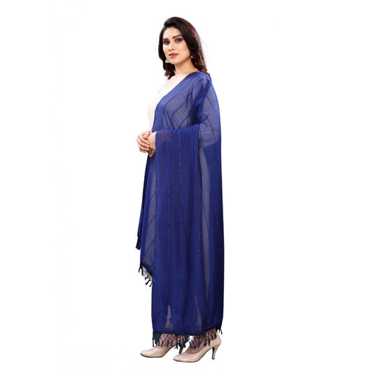 Generic Women's Cotton Silk Strips Printed Dupatta (Blue, Length:2-2.4 mtr)