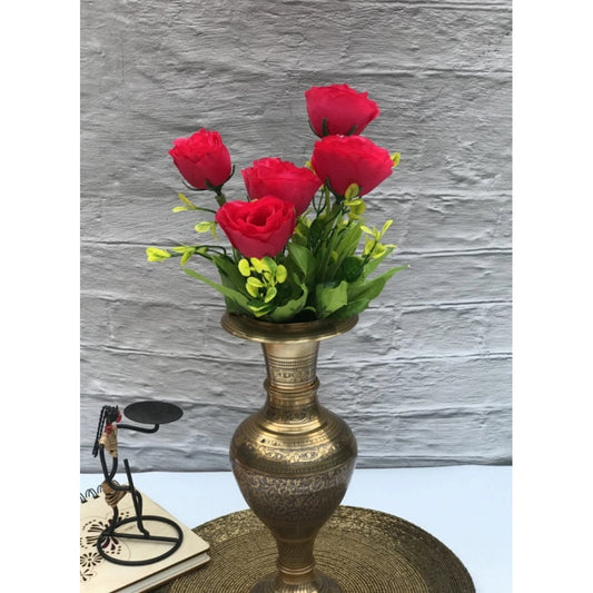 Generic Artificial Flowers Bunch Bouquet Of 6 Garden Roses For Home Decoration (Darkpink, Material:Silk, Polyester)