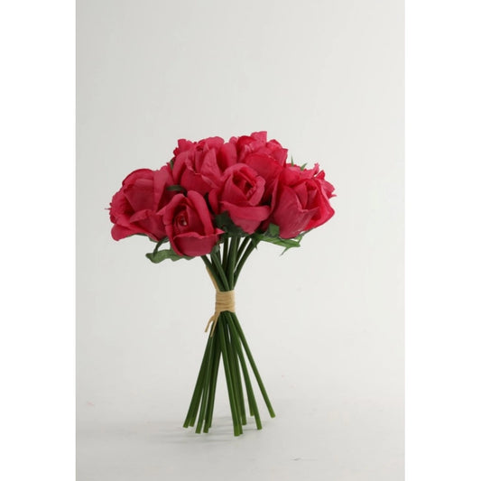 Generic Artificial Rose Flowers Bunch Bouquet Of 13 Roses For Home Decoration (Dark Pink, Material:Silk, Polyester)