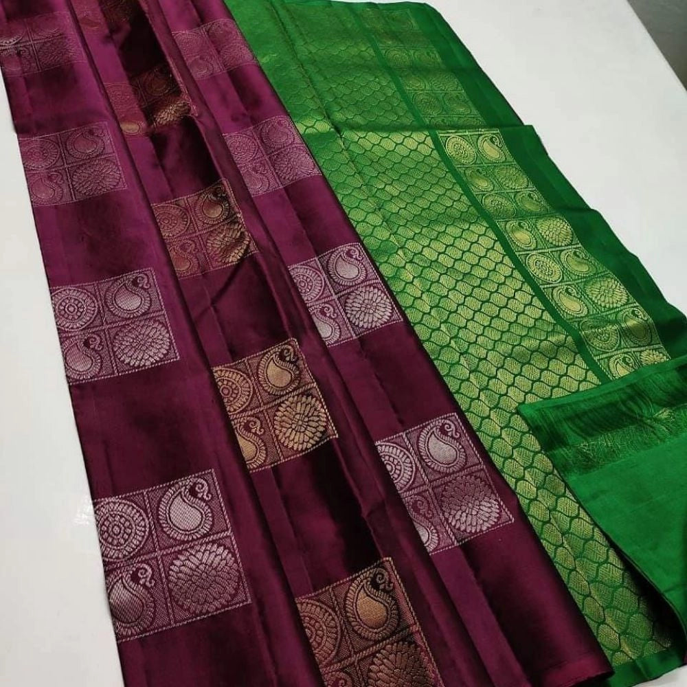 Generic Women's Borderless Kanjivaram Silk Sarees With Unstitched Blouse (Brown)