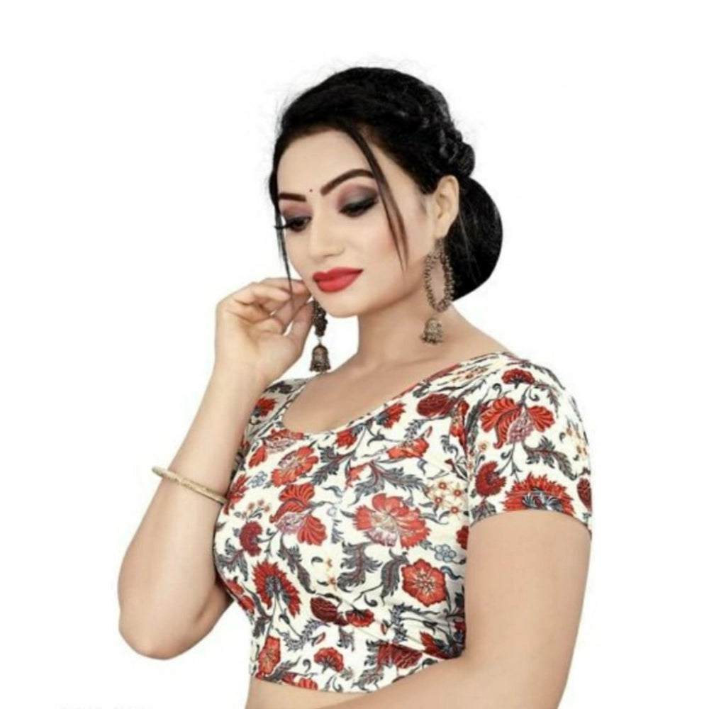 Generic Women's Short Sleeve Lycra Blend Readymade Blouse (Multi Color, Free Size: Up To 34 Inch)