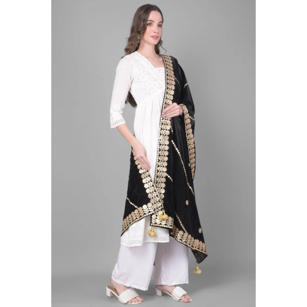 Generic Women's Velvet Gotta Patti Dupatta (Black, Length: 2.25 to 2.50 Mtr)