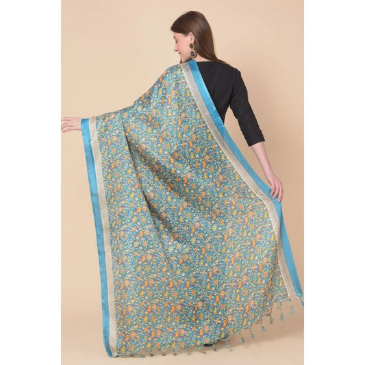 Generic Women's Art Silk Printed Dupatta (Turquoise, Length: 2.25 to 2.50 Mtr)