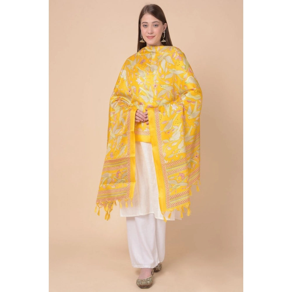 Generic Women's Art Silk Printed Dupatta (Yellow, Length: 2.25 to 2.50 Mtr)
