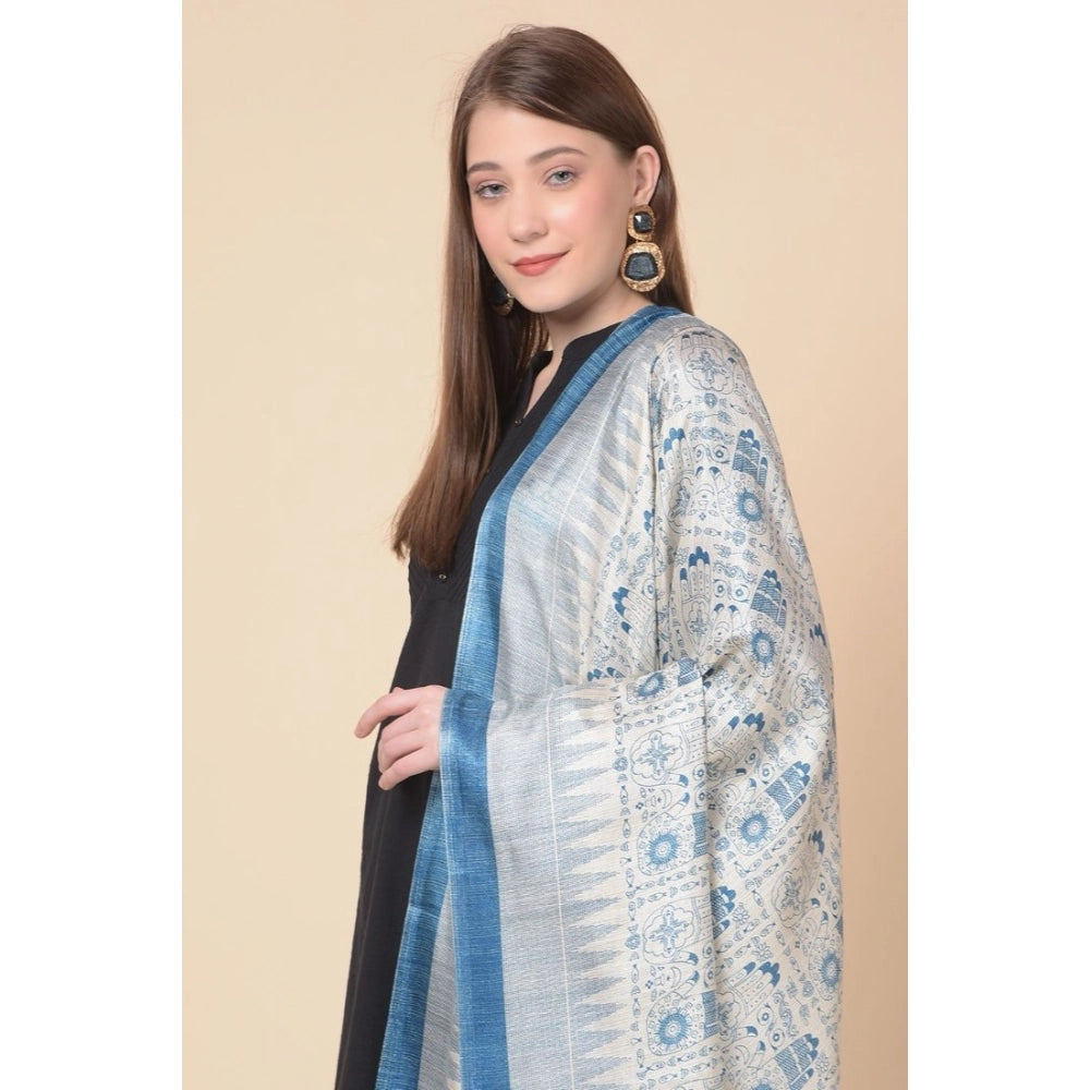 Generic Women's Art Silk Printed Dupatta (Turquoise, Length: 2.25 to 2.50 Mtr)