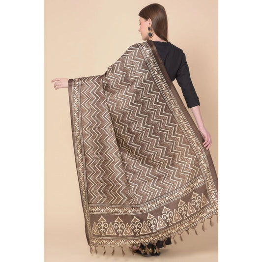 Generic Women's Art Silk Printed Dupatta (Brown, Length: 2.25 to 2.50 Mtr)