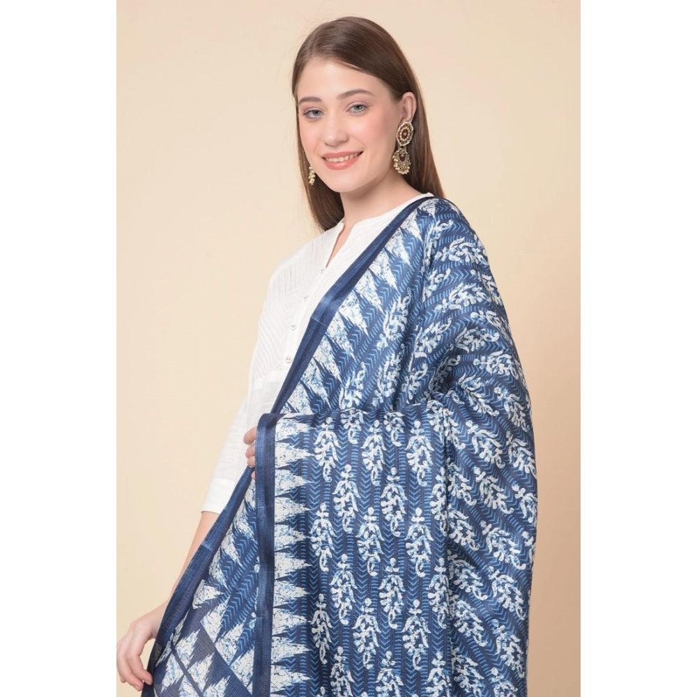 Generic Women's Art Silk Printed Dupatta (Blue, Length: 2.25 to 2.50 Mtr)