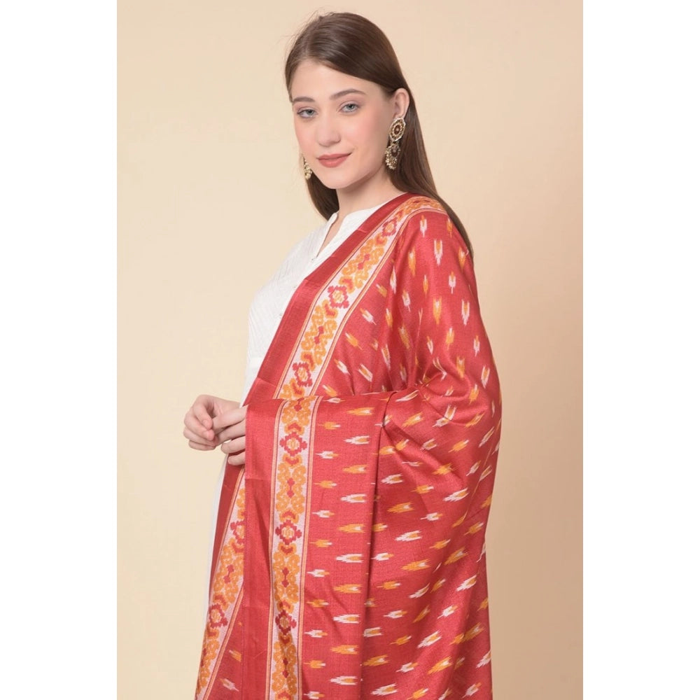 Generic Women's Art Silk Printed Dupatta (Red, Length: 2.25 to 2.50 Mtr)