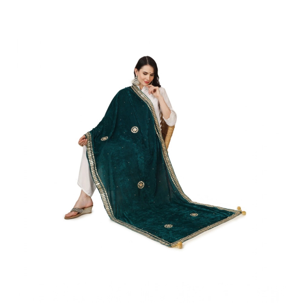 Generic Women's Velvet Gotta Patti Dupatta (Dark Green, Length: 2.25 to 2.50 Mtr)