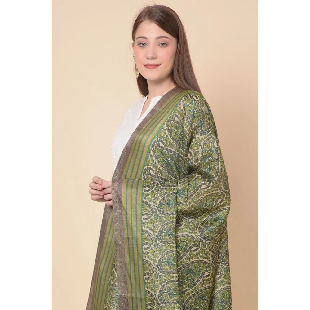 Generic Women's Art Silk Printed Dupatta (Green, Length: 2.25 to 2.50 Mtr)