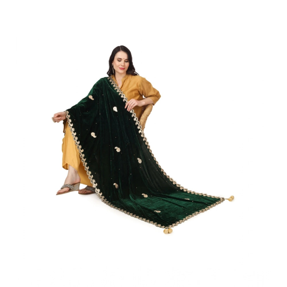 Generic Women's Velvet Gotta Patti Dupatta (Green, Length: 2.25 to 2.50 Mtr)