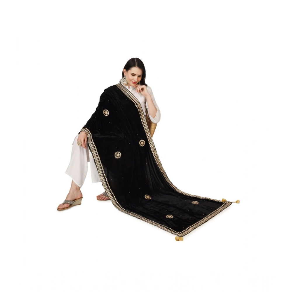 Generic Women's Velvet Gotta Patti Dupatta (Black, Length: 2.25 to 2.50 Mtr)