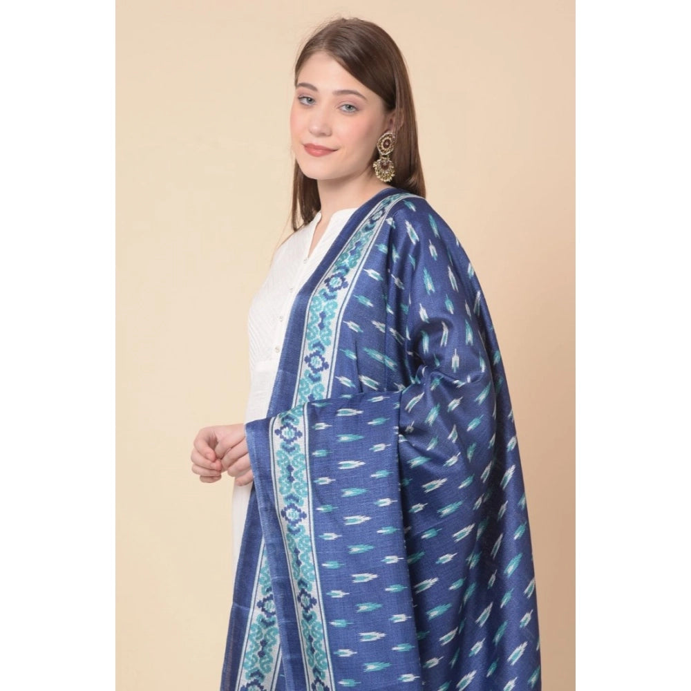 Generic Women's Art Silk Printed Dupatta (Blue, Length: 2.25 to 2.50 Mtr)