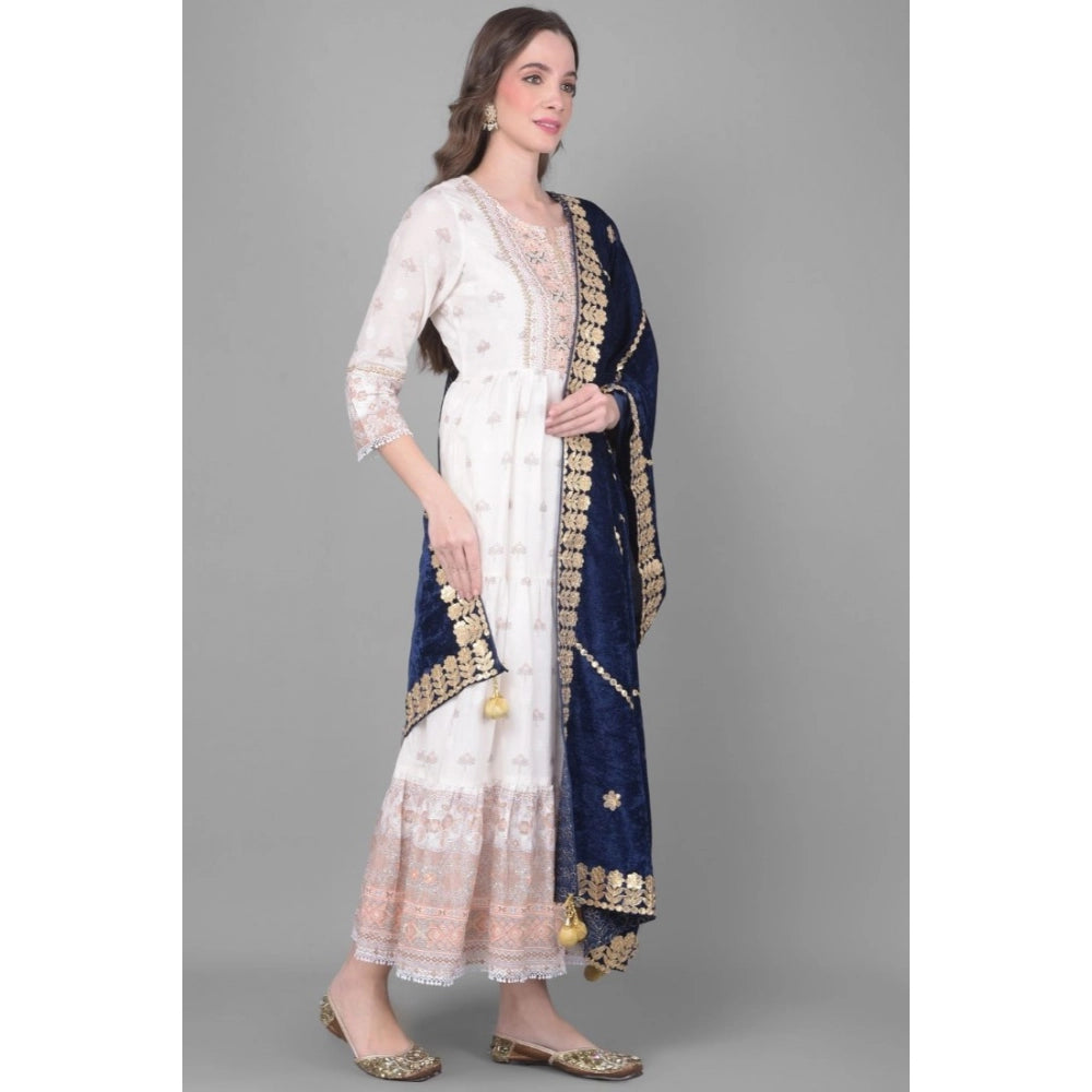 Generic Women's Velvet Gotta Patti Dupatta (Navy, Length: 2.25 to 2.50 Mtr)