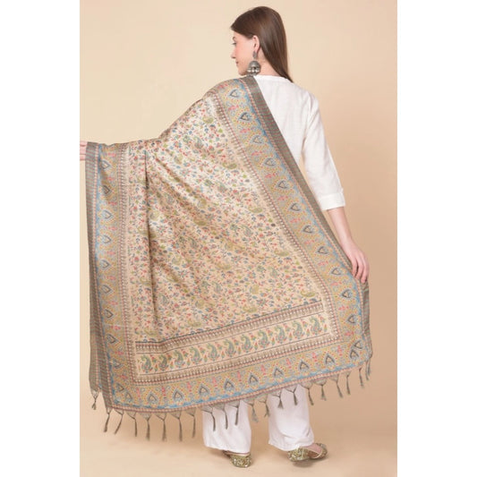 Generic Women's Art Silk Printed Dupatta (Light Brown, Length: 2.25 to 2.50 Mtr)
