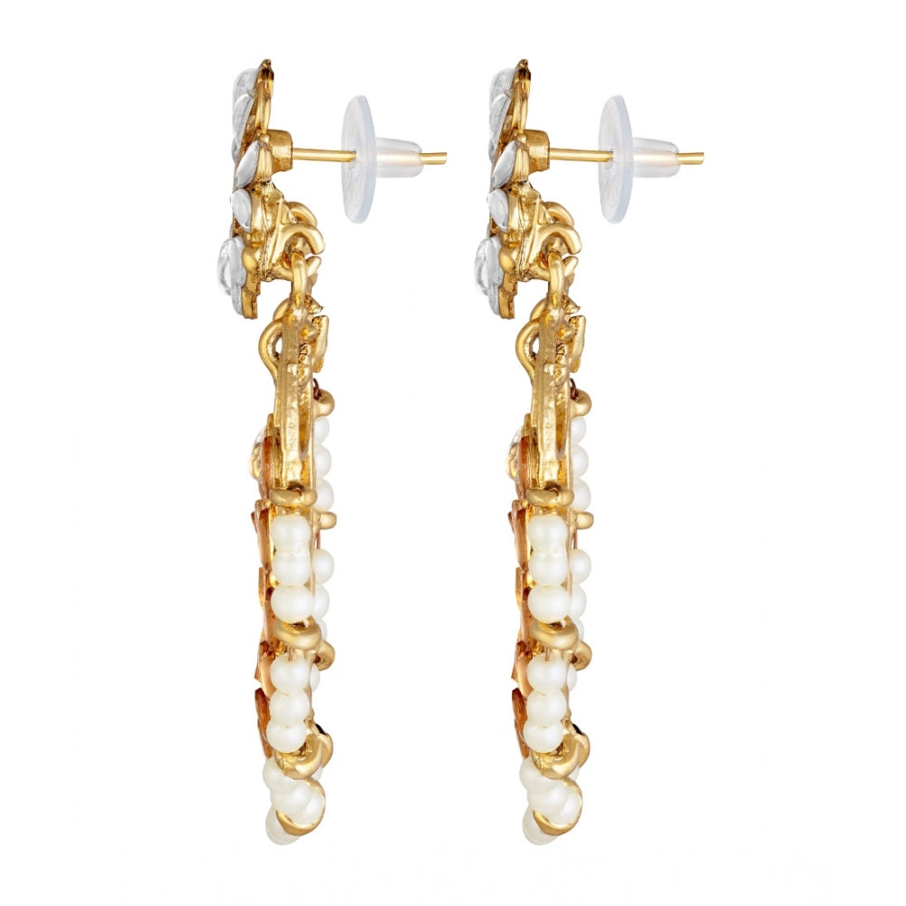 Generic Women's Rose Gold Plated Alloy Kundan Earrings & Mangtikka (White & Gold)