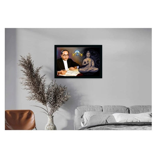 Generic Ambedkar Buddha Painting Vinyl Sparkle Coated with Synthetic Photo Frame (Multicolor)