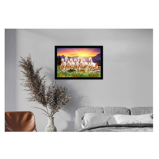 Generic Seven Running Horses Vastu Painting with Frame (Multicolor)