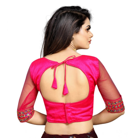 Generic Women's Phantom Silk Embroidery Readymade Blouse (Pink, Size: Free Size)