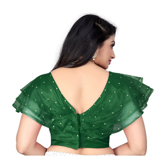 Generic Women's Nylon Diamond Work Readymade Blouse (Green, Size: Free Size)