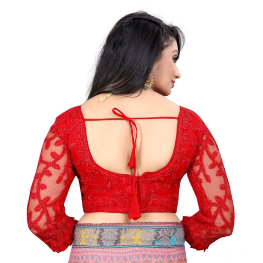 Generic Women's Nylon Net Embroidery Readymade Blouse (Red, Size: Free Size)