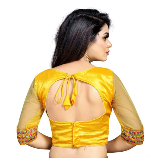 Generic Women's Phantom Silk Embroidery Readymade Blouse (Yellow, Size: Free Size)