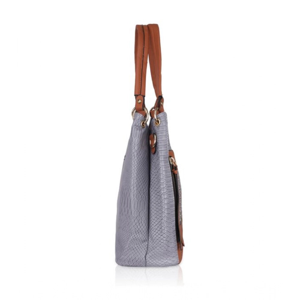 Generic Women's Faux Leather Textured Tote Bag (Blue)