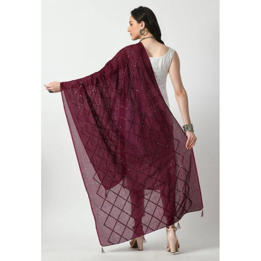 Generic Women's Chanderi Self Design Dupatta (Wine, Length: Free Size)