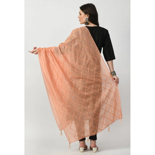 Generic Women's Chanderi Self Design Dupatta (Peach, Length: Free Size)