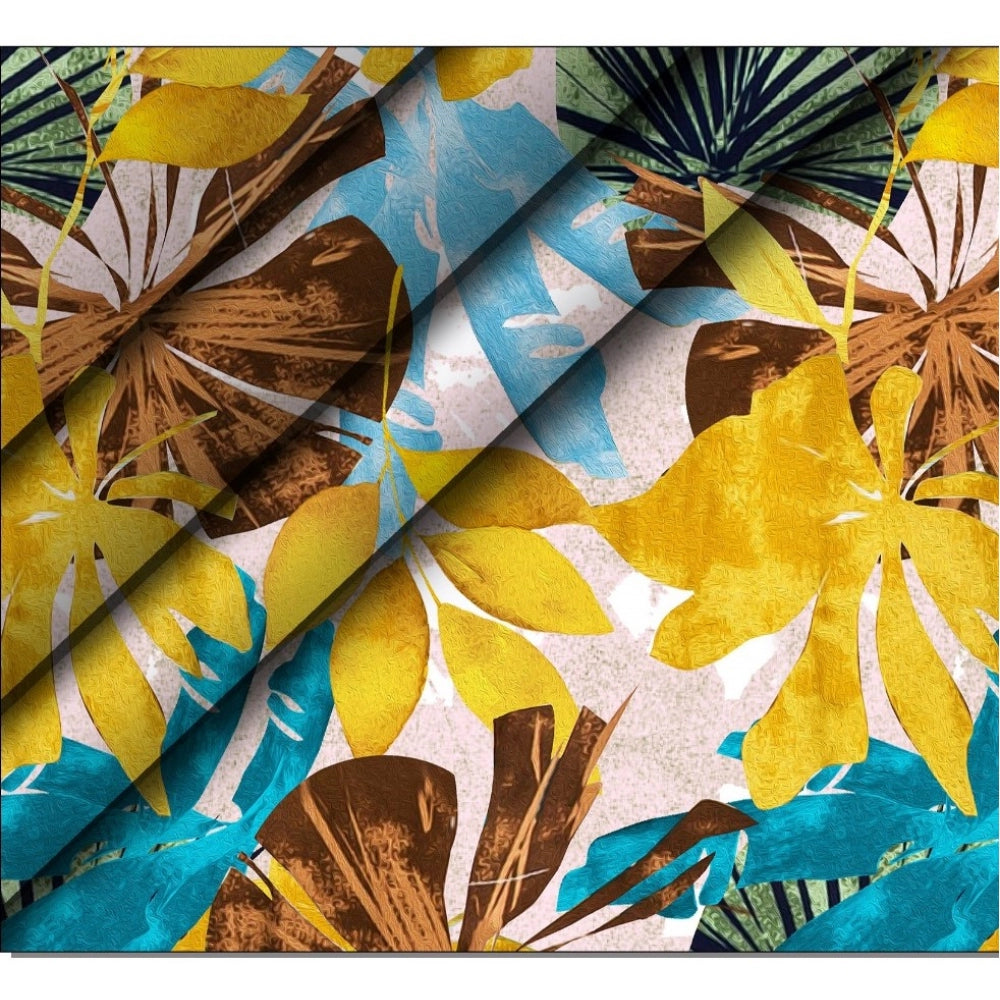 Generic Men's Casual Floral Printed Cotton Blend Unstitched Shirt Fabric 1.6 Mtrs (Yellow)