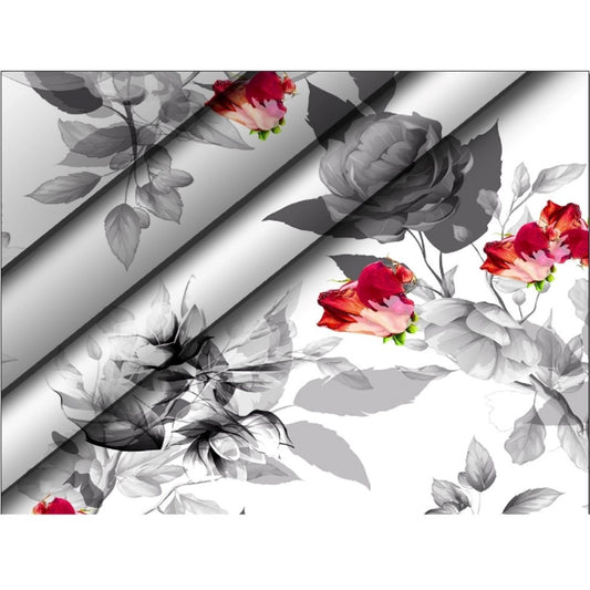 Generic Men's Casual Floral Printed Cotton Blend Unstitched Shirt Fabric 1.6 Mtrs (Red-White)