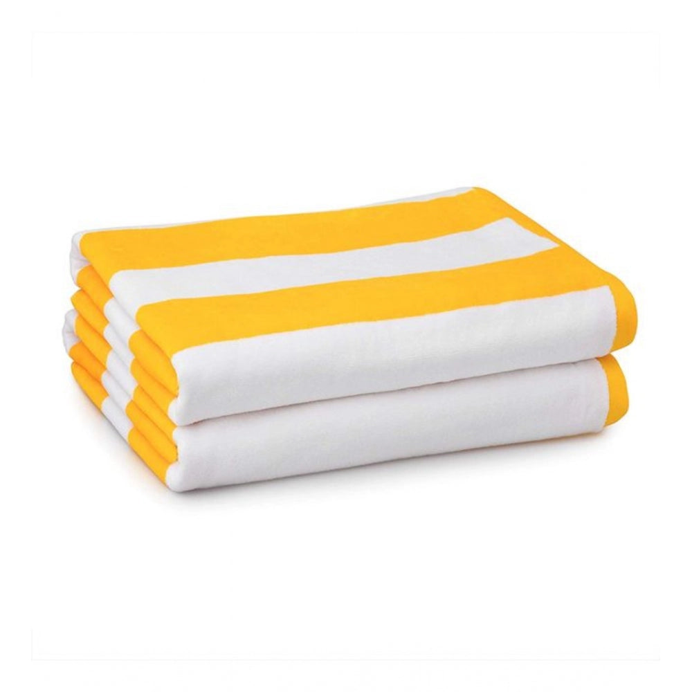 Generic Cotton Solid Bath Towels (Yellow & White, Size: 36x71 In)