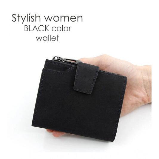 Generic Women's Vegan Leather Small Zipper Wallet (Black)