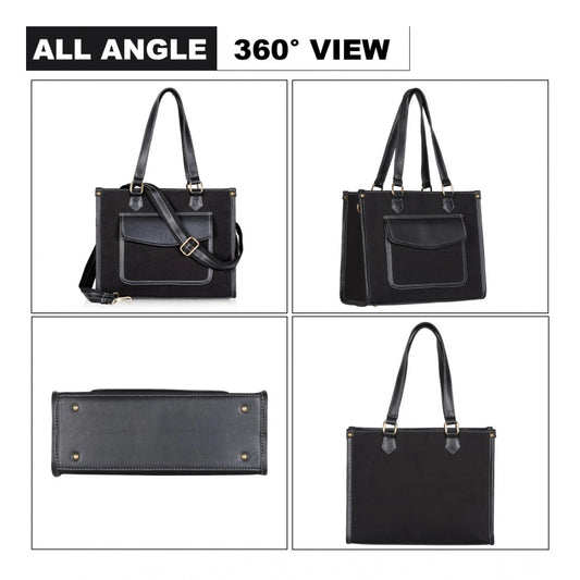 Generic Women's Canvas Medium Top handle Satchel Zipper Handbag (Black)