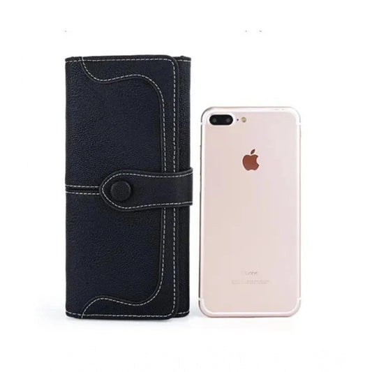 Generic Women's Faux Leather Medium Snap Button Wallet (Black)