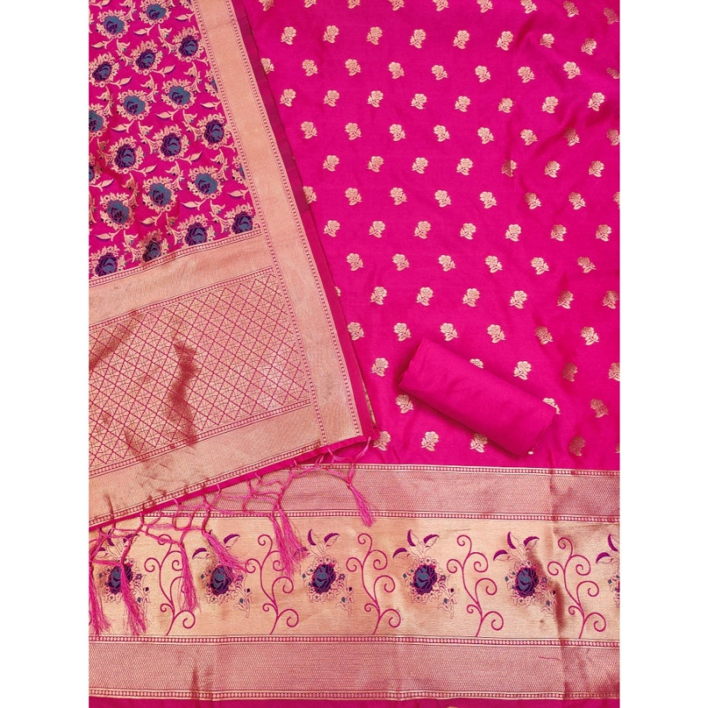 Generic Women's Banarasi Silk Printed Unstitched Salwar Suit Material With Dupatta (Rani, 3Mtrs)