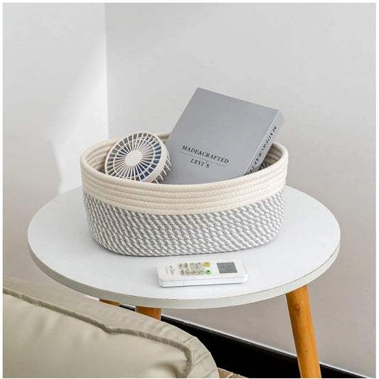 Generic Cotton Oval Storage Rope Woven Baskets Pack of 1 (Grey White)