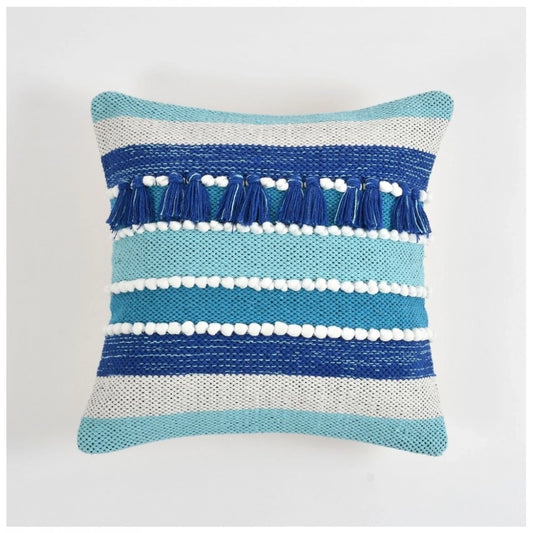 Generic Cotton Handcrafted Pit Loom Cushion Cover 16x16 Inch Pack of 2 (Blue)