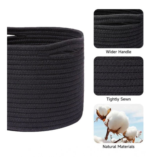 Generic Cotton Round Small Storage Basket 9x7 Inch Pack of 1 (Black)