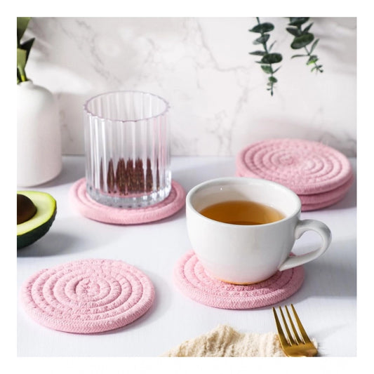 Generic Cotton Rope Drink Coasters 6 Pcs Set (Baby Pink)